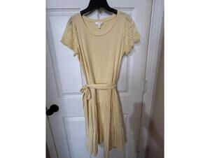 LC Lauren Conrad Yellow Dress w/eyelet Sleeves Size S Boho cottage feminine
